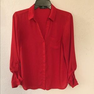 Limited Red Blouse w roll up sleeve, size S